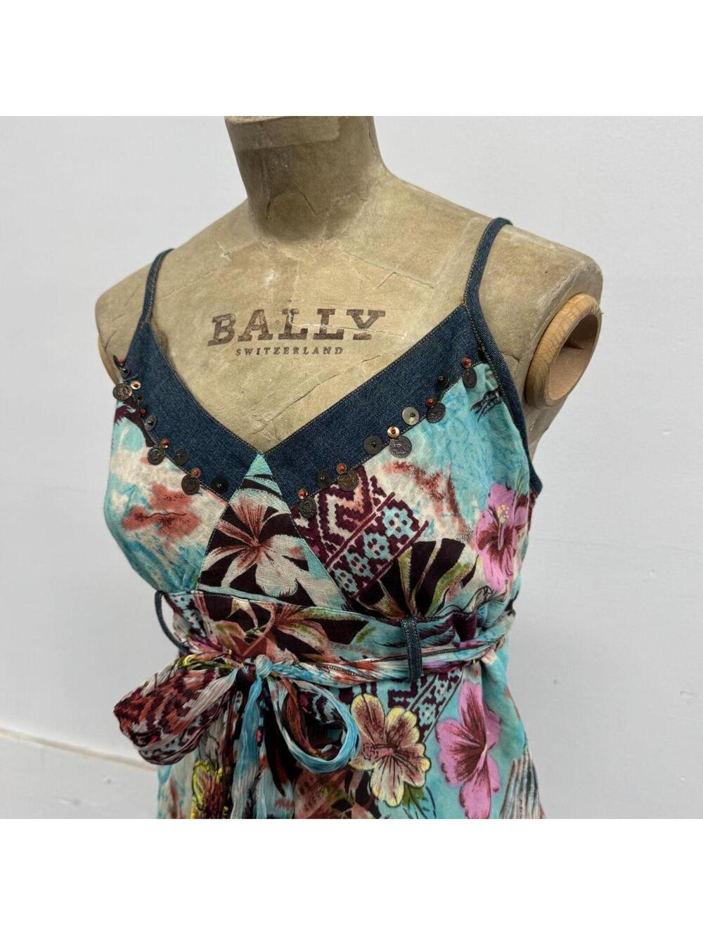 Vintage Y2K Derhy Tropical Blue Printed Maxi Dress - Picture 3 of 8